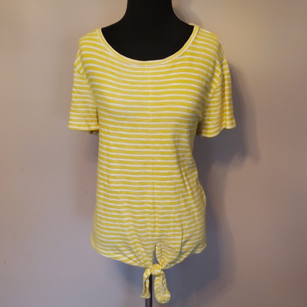 Yellow and White Striped Knit Top sz L
